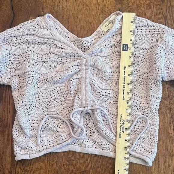 Jessica Simpson Crochet Sweater Women S Knit Cinch Cropped Purple Boho Fairy Y2K - Picture 5 of 8